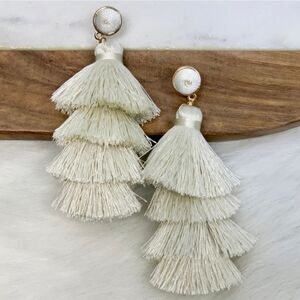 NWT White Dangling Tassel Earrings